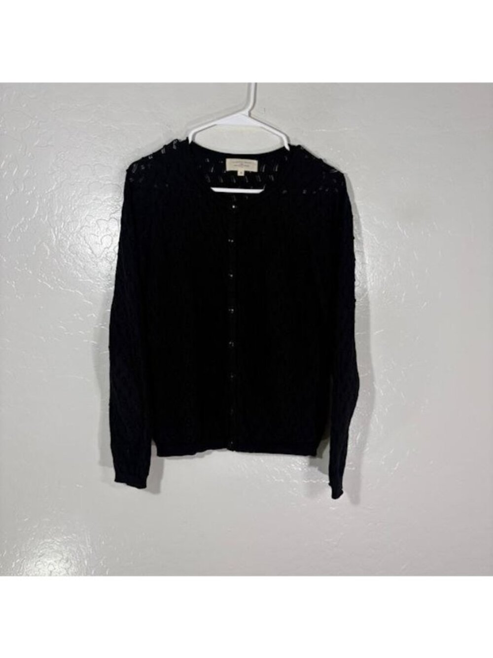 Sézane Cardigan Sweater Womens Medium Black Cotton Open Knit Button Front